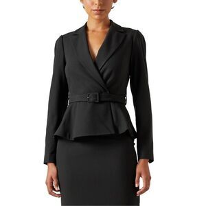 LK Bennett Black Belted Peplum Nina Jacket Xl Uk 18